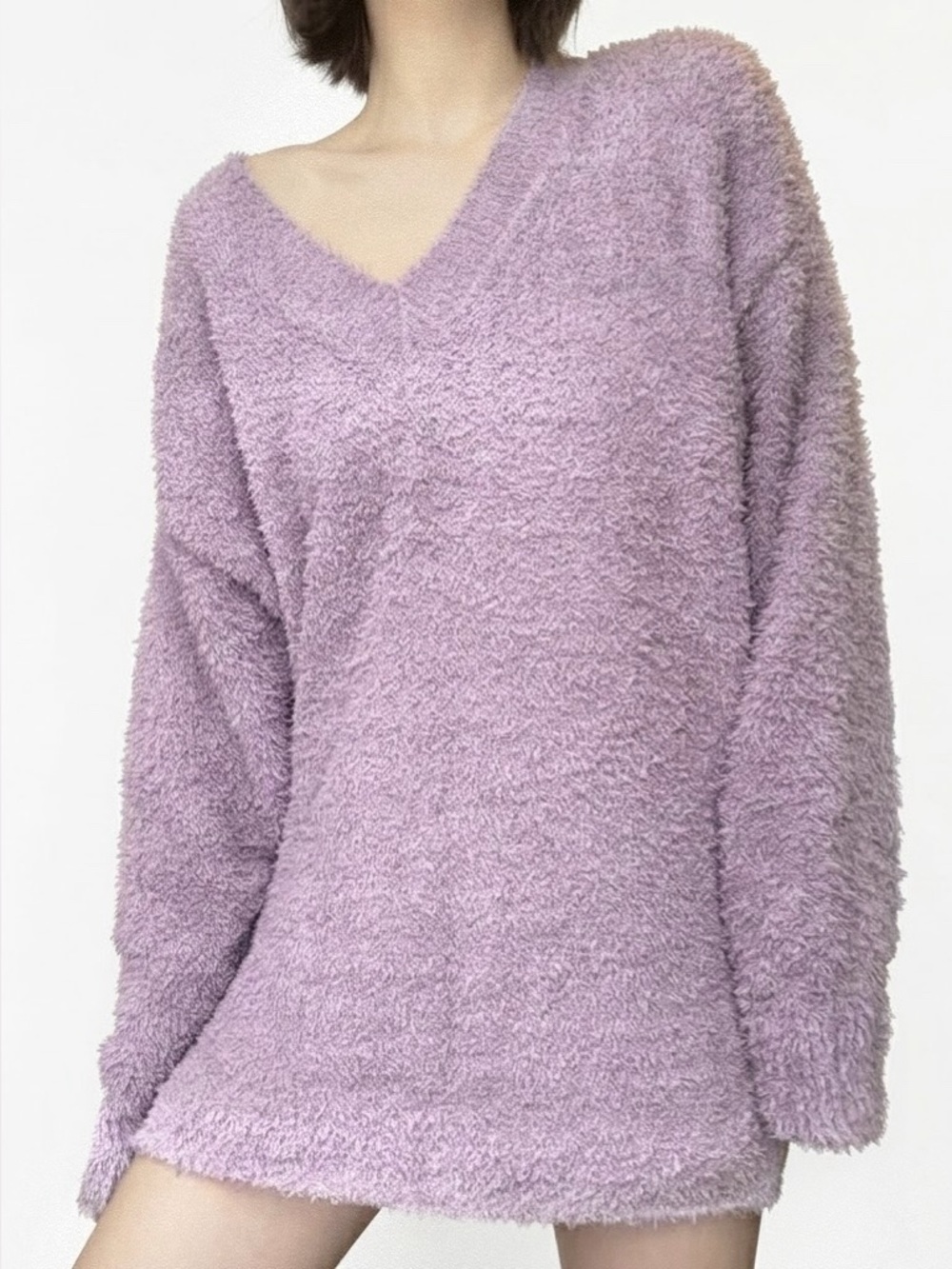 BNWT‼️Aritzia The Group Babaton "Retreat" Fuzzy V-Neck Sweater, Lavender